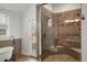 Detailed view of the stunning tile shower with a built-in seat and glass surround at 841 Niagara St, Denver, CO 80220