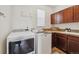 Functional laundry room with modern appliances, cabinets, and a sink at 10969 Valleybrook Cir, Highlands Ranch, CO 80130