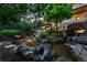 A serene backyard waterfall feature with mature plants and stone accents creates a relaxing outdoor space at 254 Lead Queen Dr, Castle Rock, CO 80108