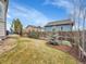 Backyard with a well-kept lawn, tidy landscaping, and a wooden fence at 10770 Hillrose St, Parker, CO 80134
