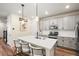 Modern kitchen with gray cabinets, quartz countertops, and stainless steel appliances at 2866 Low Meadow Blvd, Castle Rock, CO 80109