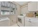 Functional laundry room with built-in cabinets, countertop, and laundry machine at 16361 Parkside Dr, Parker, CO 80134