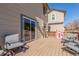 Back deck with sliding glass door and comfortable seating, ideal for enjoying the outdoor space at 10438 Olathe Way, Commerce City, CO 80022