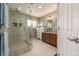 Elegant bathroom featuring a large shower and double vanity at 1429 S Grand Baker Cir, Aurora, CO 80018