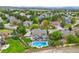 Aerial view of a stunning pool area with lounge chairs, perfect for relaxing and entertaining at 3749 White Bay Dr, Highlands Ranch, CO 80126