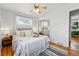 Inviting bedroom featuring a ceiling fan, a closet with mirrored doors, and artwork at 1335 S Holly St, Denver, CO 80222