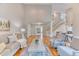 Bright living room with hardwood floors, comfortable seating, and staircase access at 8167 S Wabash Ct, Centennial, CO 80112