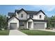Two-story house with gray siding, stone accents, and a two-car garage at 5816 Las Rosas Dr, Parker, CO 80134