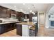 Modern kitchen featuring dark cabinets, stainless steel appliances, and a large island at 9528 Pendio Ct, Highlands Ranch, CO 80126