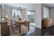 Bright dining room featuring hardwood floors, a decorative chandelier, and sliding door access to a patio at 4238 S Netherland Cir, Aurora, CO 80013