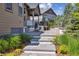 Beautifully landscaped backyard features a modern fire pit, patio area, and steps leading to a tranquil outdoor space at 8023 Gore Creek Ln, Littleton, CO 80125