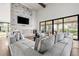 Inviting living room with a stone fireplace and large sliding glass doors leading to the backyard at 2500 Van Gordon St, Lakewood, CO 80215