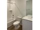 Full bathroom featuring a shower-tub combo, white cabinets, quartz countertops, and new toilet at 21965 E 39Th Ave, Aurora, CO 80019