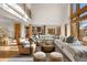 Spacious living room with soaring ceilings, hardwood floors, and an abundance of natural light at 35 Brookhaven Ln, Littleton, CO 80123