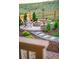 An outdoor fire pit area with stone benches, pavers, and lush landscaping, perfect for gatherings and relaxation at 6361 Kenzie Cir, Castle Pines, CO 80108