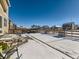 Large backyard with patio and snow at 2300 Mountain Sky Dr, Fort Lupton, CO 80621