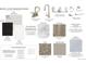 Selection of home design materials including paints, cabinets, backsplash, flooring, shower surrounds, and tile at 18958 E 94Th Pl, Commerce City, CO 80022