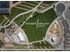 Aerial view of the neighborhood park showing sidewalks, greenspace, and a gazebo at 23920 E 34Th Ave, Aurora, CO 80019