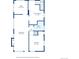 Detailed floor plan showcasing an open-concept eat-in kitchen with the laundry next to a centrally located bathroom at 1633 Gaylord St, Denver, CO 80206
