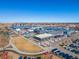 An aerial view shows the open layout and amenities of the Stanley Marketplace with parking at 2880 Emporia Ct, Denver, CO 80238