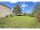 Spacious backyard featuring a lush green lawn, mature trees, and a fenced perimeter for privacy and security at 12671 W Dakota Dr, Lakewood, CO 80228