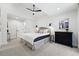 A cozy bedroom features soft carpet, modern lighting, dresser and neutral tones throughout the room at 3275 19Th St, Boulder, CO 80304