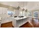 Modern kitchen featuring white cabinets, island, and hardwood floors at 60 Golden Eagle Rd, Greenwood Village, CO 80121