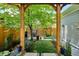 Backyard features a wooden fence and a manicured garden underneath a wooden pergola at 2723 Galena St, Denver, CO 80238