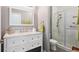 Bathroom with a glass-enclosed shower, white vanity, and modern fixtures for a spa-like experience at 2723 Galena St, Denver, CO 80238