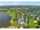 Aerial panorama showcasing the lake, community center, and downtown skyline at 4461 Vrain St, Denver, CO 80212