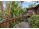 Home deck with wooden railing, surrounded by lush trees, plants, and foliage at 12173 W 27Th Dr, Lakewood, CO 80215
