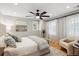 Comfortable bedroom featuring a ceiling fan, modern decor, and lots of natural light at 2683 Bellaire St, Denver, CO 80207