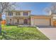 Charming two-story home featuring brick accents, a well-manicured lawn, and a spacious two car garage at 5157 S Sedalia Ct, Centennial, CO 80015