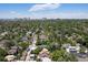 Expansive aerial view of the neighborhood with tree lined streets and skyline in the distance at 1121 S Ogden St, Denver, CO 80210