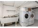 Well-lit laundry area with washer, dryer, utility sink, and visible plumbing at 1121 S Ogden St, Denver, CO 80210