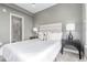 Comfortable bedroom features neutral colors, contemporary lamps, and easy access to the shower at 2436 Welton St, Denver, CO 80205
