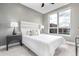 Cozy bedroom with a large window and neutral decor featuring modern lamps and contemporary accents at 2436 Welton St, Denver, CO 80205