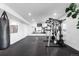Basement gym with black floors, mirrored wall, gym equipment, and a punching bag for a complete workout space at 16262 W 95Th Ln, Arvada, CO 80007
