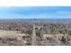 Expansive aerial view of a long straight road lined with trees leading to a distant city skyline at 11455 W 17Th Pl, Lakewood, CO 80215