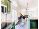 Open kitchen with green cabinets and stainless appliances seamlessly connects to the dining and living areas at 4392 E 126Th Pl, Thornton, CO 80241