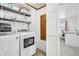 Well-equipped laundry room with modern appliances and ample storage shelving at 767 Ellis St, Golden, CO 80401
