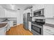 Contemporary kitchen with stainless steel appliances and bright white cabinets at 10874 Pearl Ct, Northglenn, CO 80233