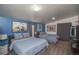 Bright bedroom with two beds, blue walls, and unique art at 1571 Sheridan Blvd, Lakewood, CO 80214