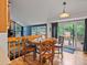 Bright dining area featuring a round wooden table, hardwood floors and sliding doors to the outside deck at 5860 W Atlantic Dr, Lakewood, CO 80227