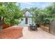 Charming backyard featuring a stone patio, outdoor seating, and lush landscaping at 2211 W 33Rd Ave, Denver, CO 80211