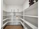 Walk-in pantry featuring ample white shelving and wood floors providing plenty of storage space at 13770 Emerald Lake St, Parker, CO 80138