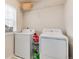 Bright laundry room featuring a window, shelving, white washer and dryer, and convenient storage at 7844 Grady Cir, Castle Rock, CO 80108