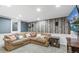 Cozy living room with wooden paneling, recessed lighting, and plush sectional couch at 6340 E Costilla Pl, Centennial, CO 80112