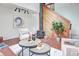 Cozy living room featuring wood burning stove, modern furniture, and decorative art at 1595 Macarthur Dr, Boulder, CO 80303