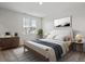 Nicely decorated bedroom with neutral walls and carpet and stylish furnishings at 487 Interlocken Blvd # 307, Broomfield, CO 80021